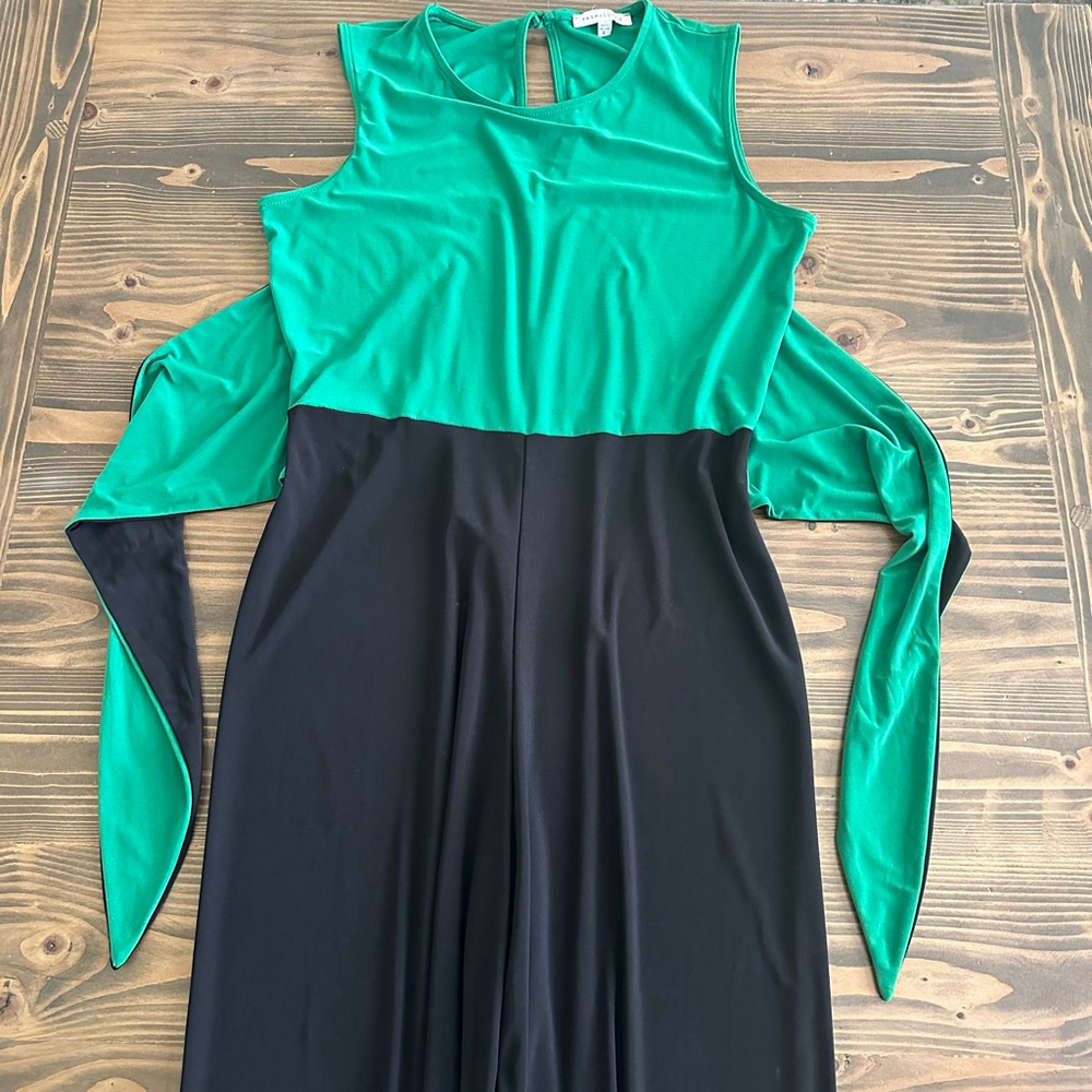 Women’s Tash + Sophie Green Black Sleeveless Cropped Jumpsuit Size L Colorblock - Picture 4 of 11